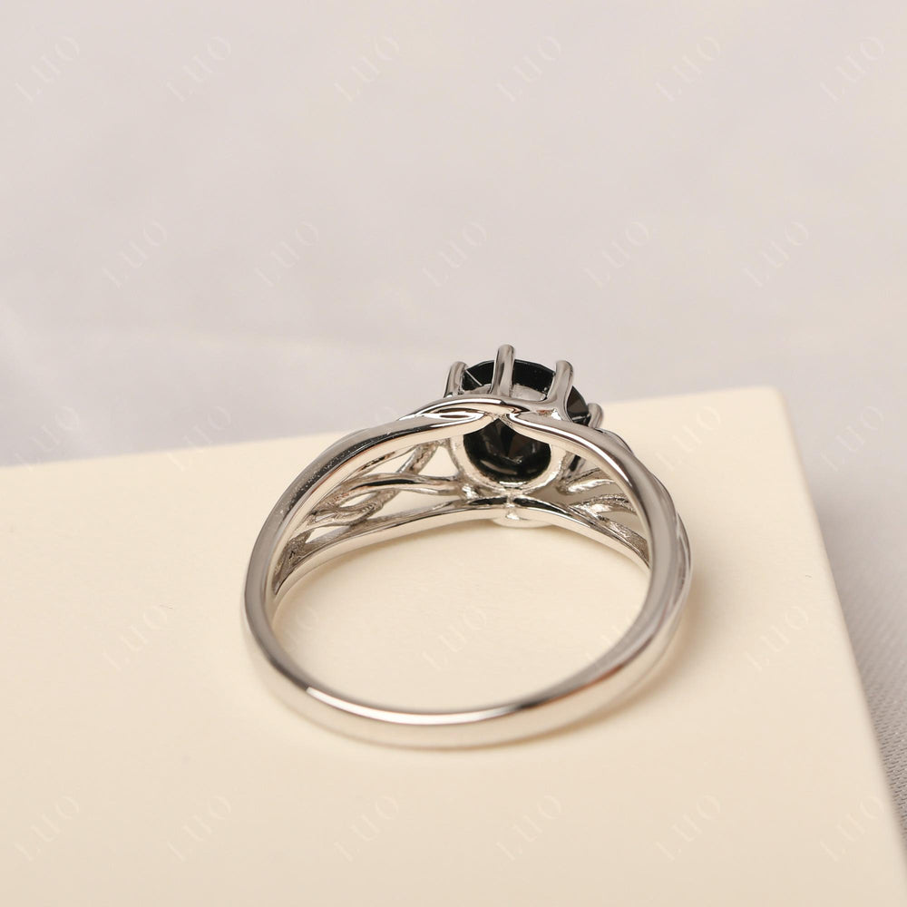 Black Stone Ring 8 Prong Engagement Ring Abstract Ring - LUO Jewelry