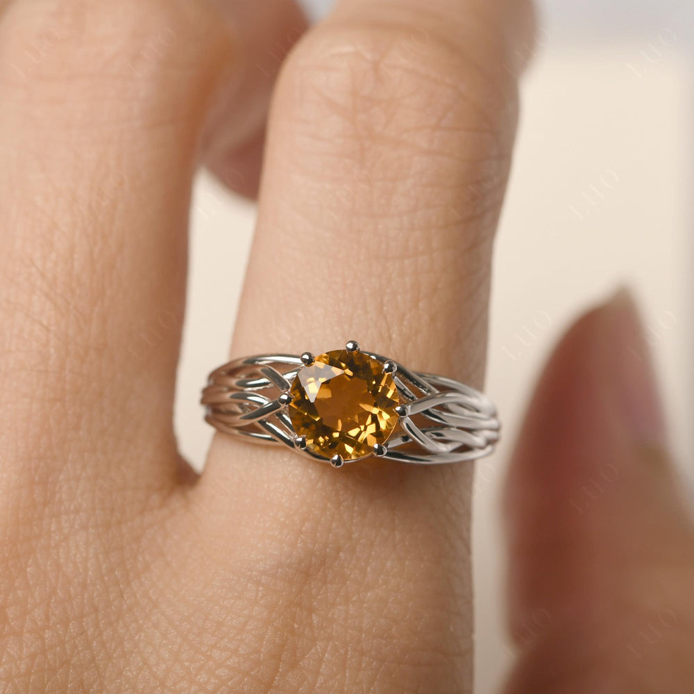 Citrine Ring 8 Prong Engagement Ring Abstract Ring - LUO Jewelry