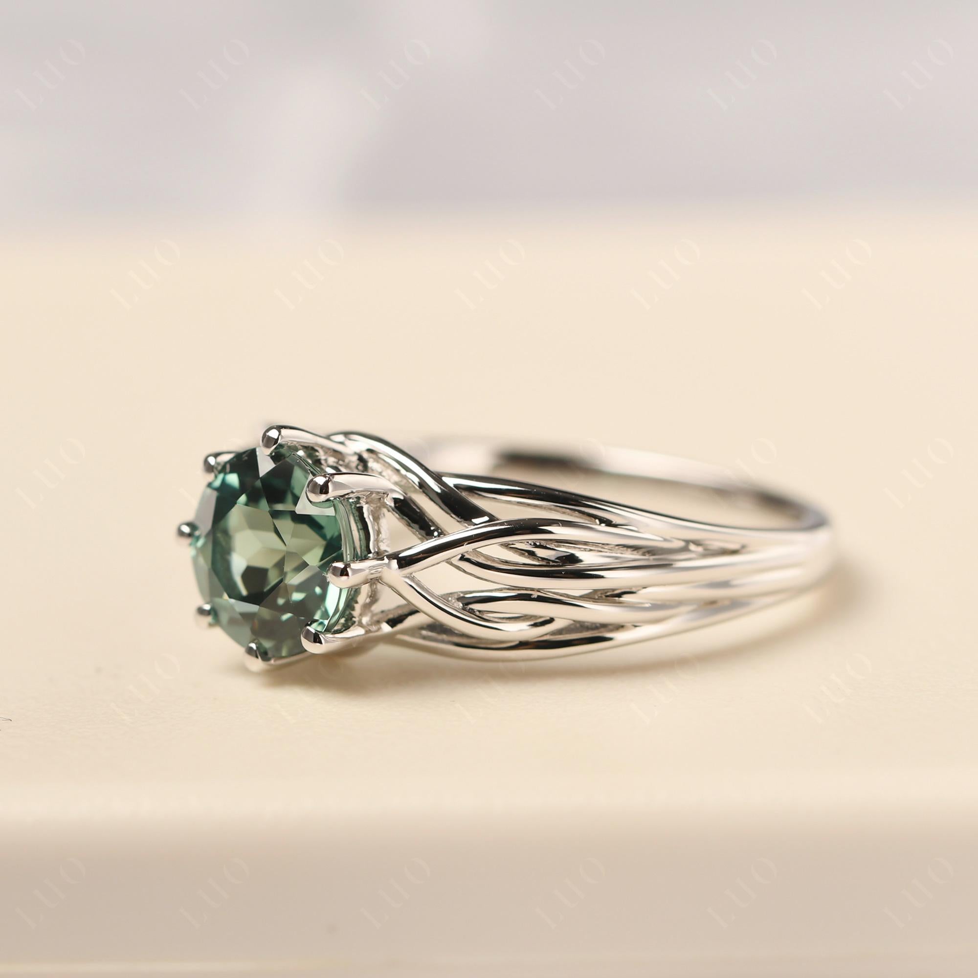 Intertwined Green Sapphire Wedding Ring - LUO Jewelry