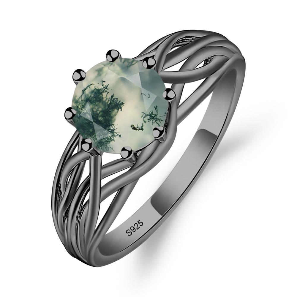 Intertwined Moss Agate Wedding Ring - LUO Jewelry #metal_black finish sterling silver