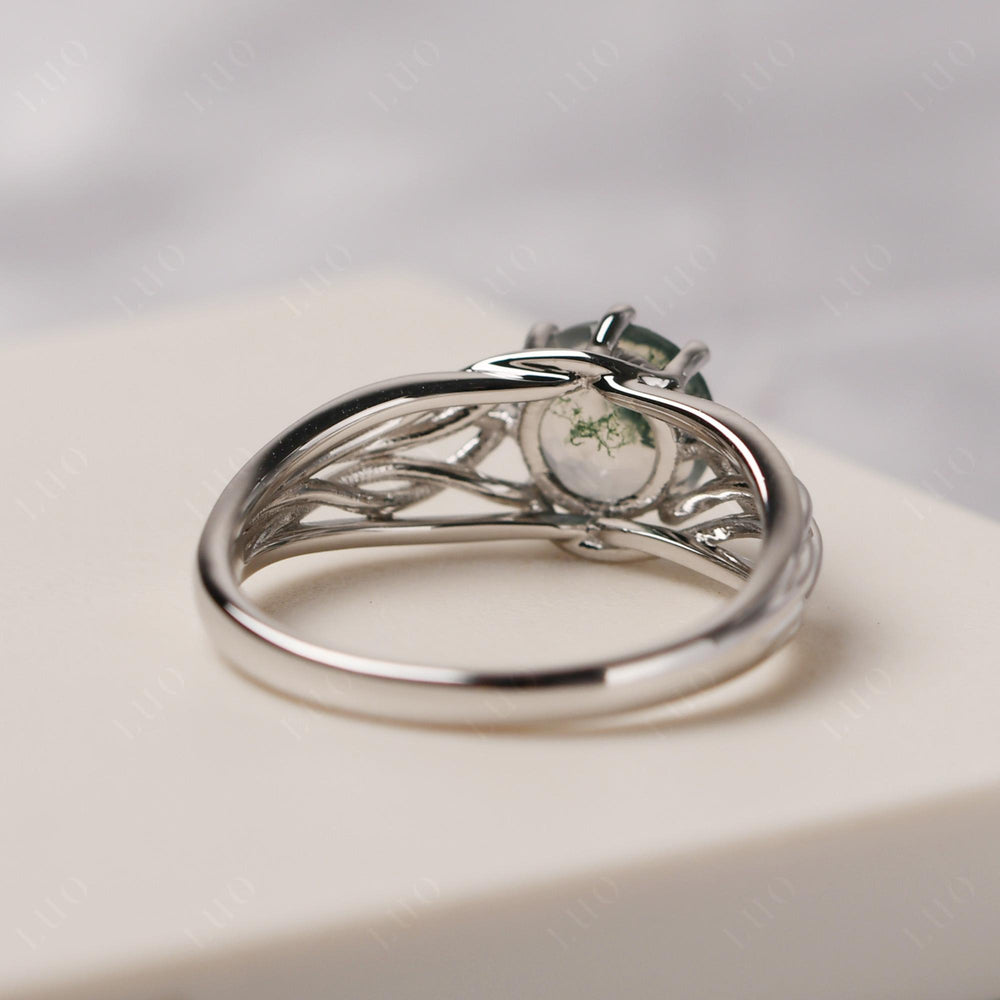 Moss Agate 8 Prong Engagement Ring Abstract Ring - LUO Jewelry