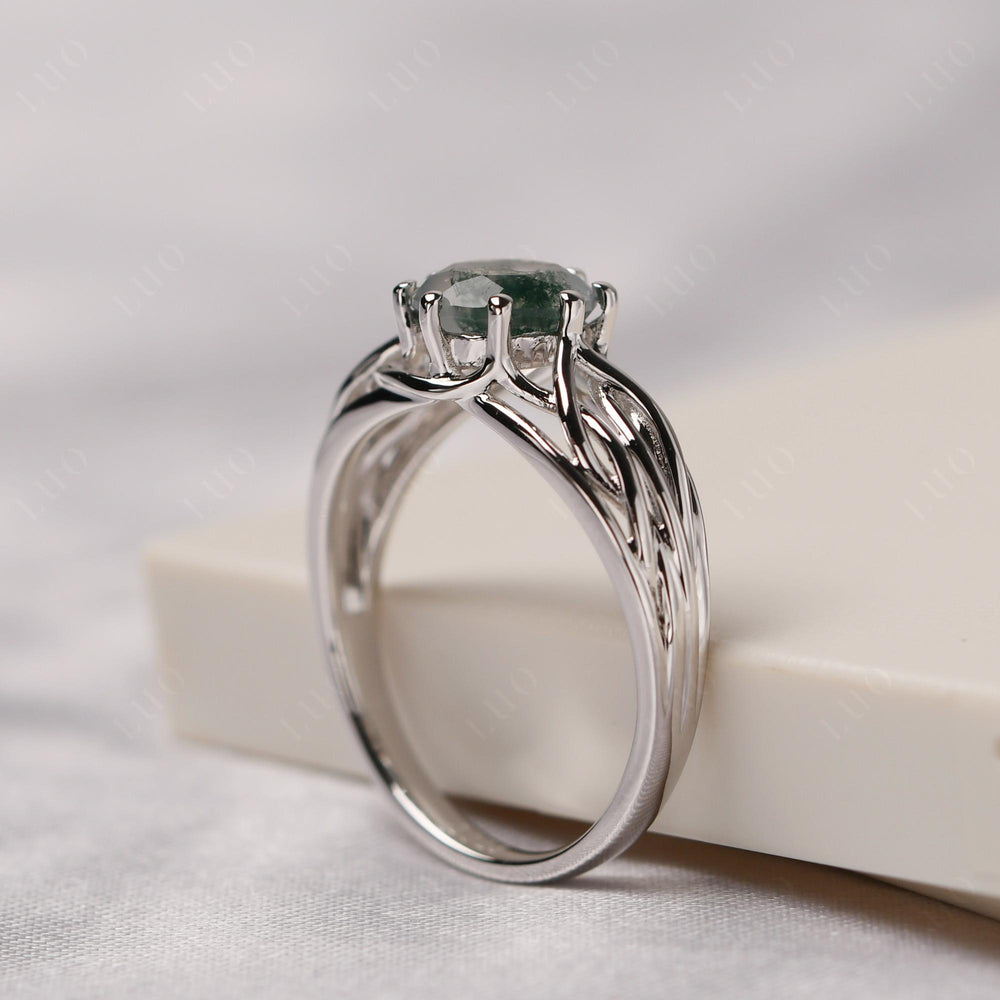 Moss Agate 8 Prong Engagement Ring Abstract Ring - LUO Jewelry