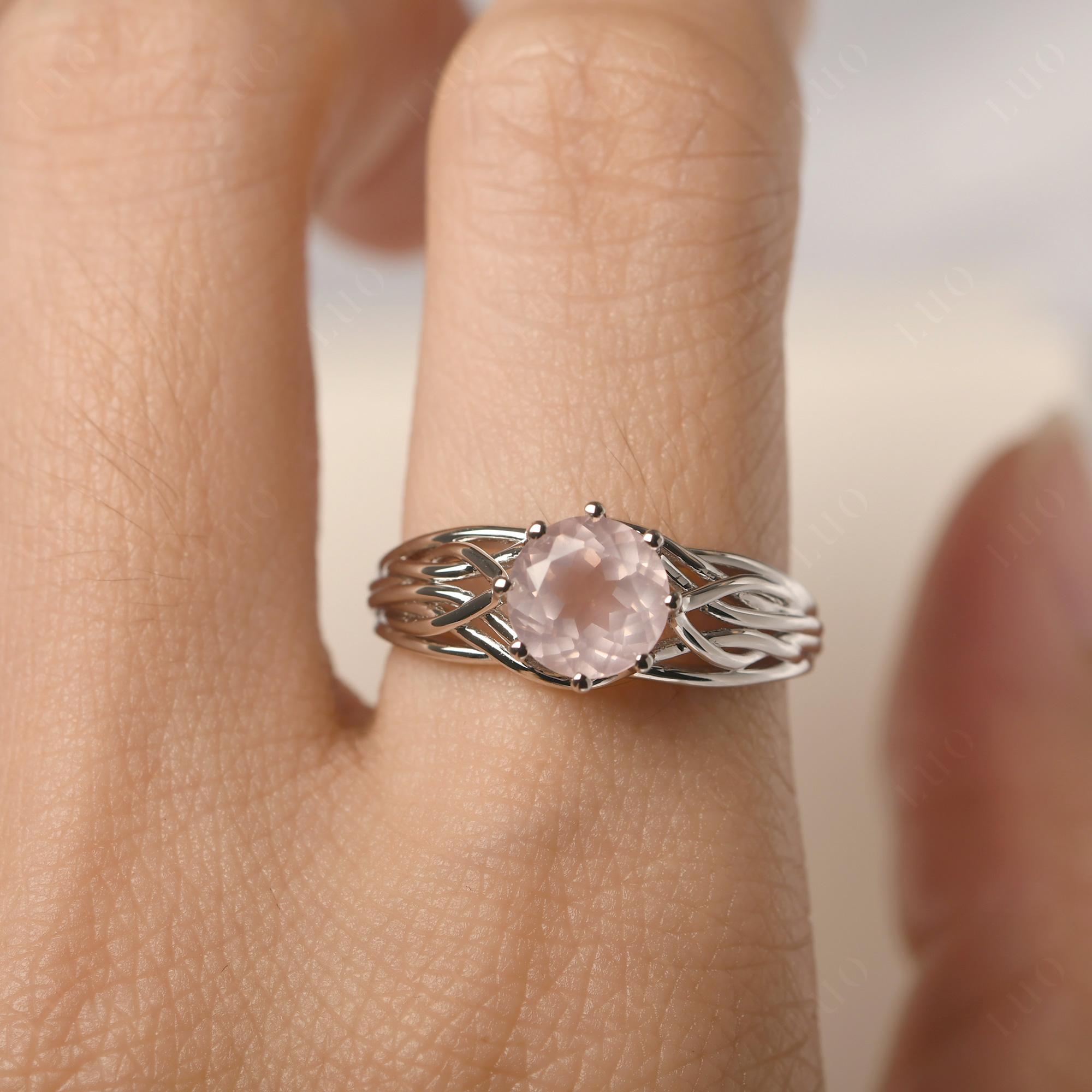 Intertwined Rose Quartz Wedding Ring - LUO Jewelry