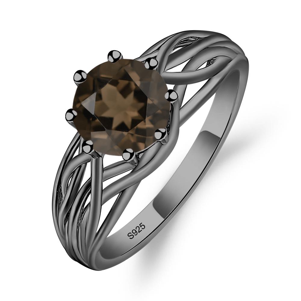 Intertwined Smoky Quartz Wedding Ring - LUO Jewelry #metal_black finish sterling silver