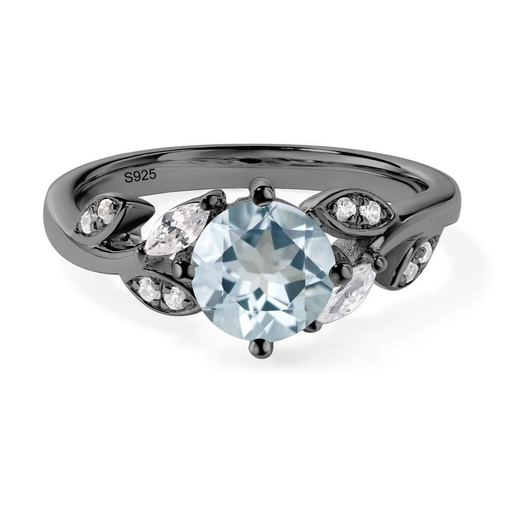 Vine Leaf Aquamarine Engagement Ring - LUO Jewelry #metal_black finish sterling silver