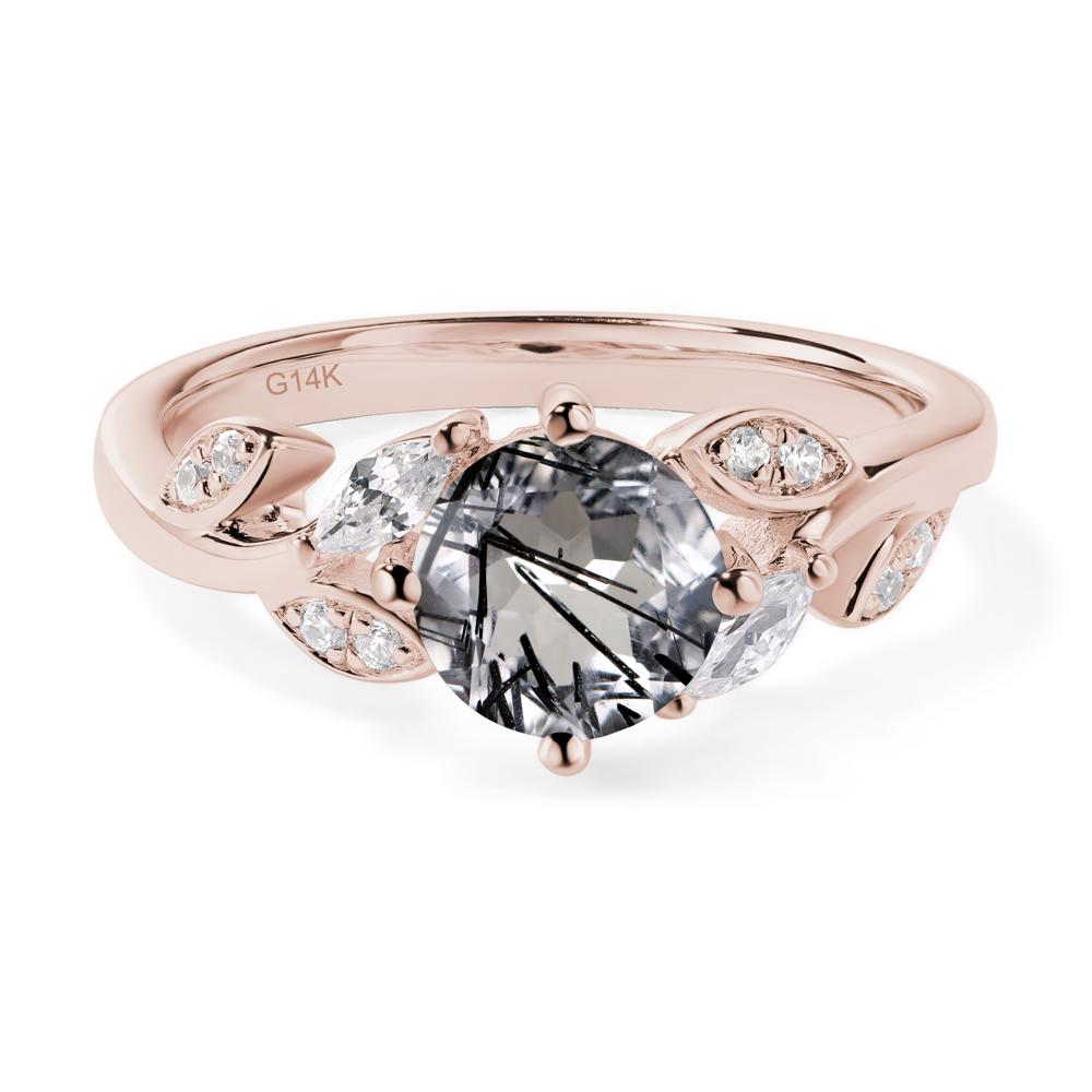Vine Leaf Black Rutilated Quartz Engagement Ring - LUO Jewelry #metal_14k rose gold