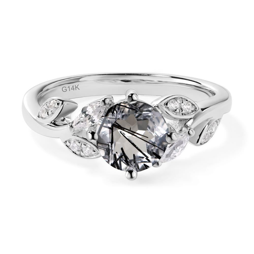 Vine Leaf Black Rutilated Quartz Engagement Ring - LUO Jewelry #metal_14k white gold