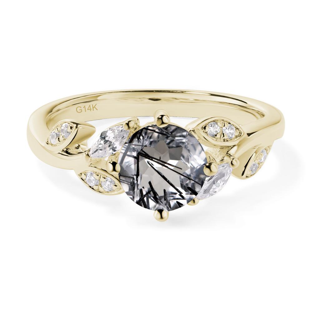 Vine Leaf Black Rutilated Quartz Engagement Ring - LUO Jewelry #metal_14k yellow gold