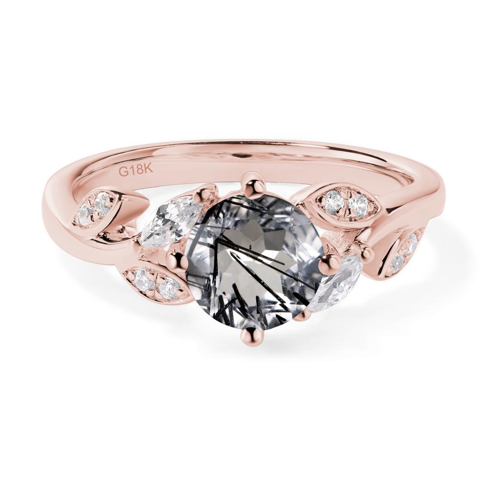 Vine Leaf Black Rutilated Quartz Engagement Ring - LUO Jewelry #metal_18k rose gold