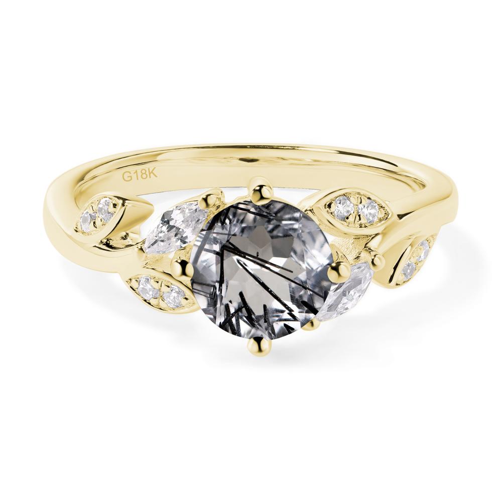 Vine Leaf Black Rutilated Quartz Engagement Ring - LUO Jewelry #metal_18k yellow gold
