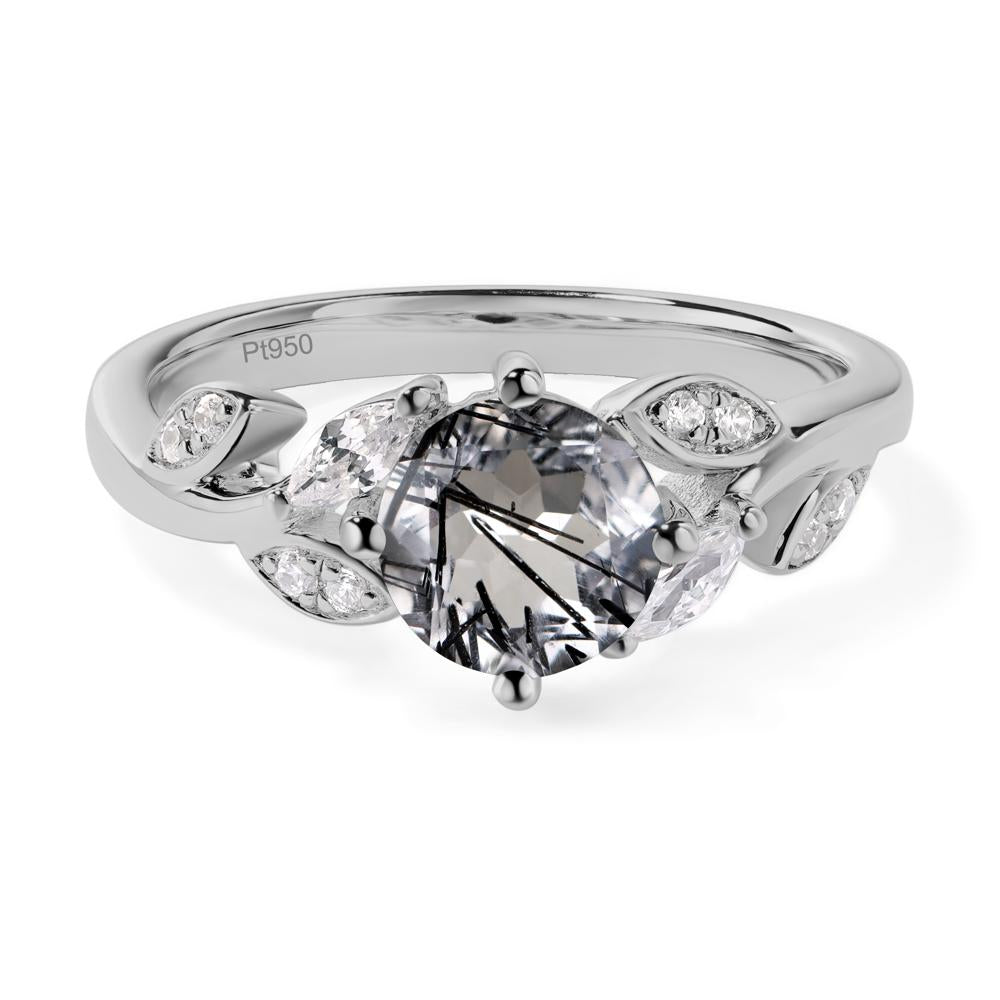 Vine Leaf Black Rutilated Quartz Engagement Ring - LUO Jewelry #metal_platinum
