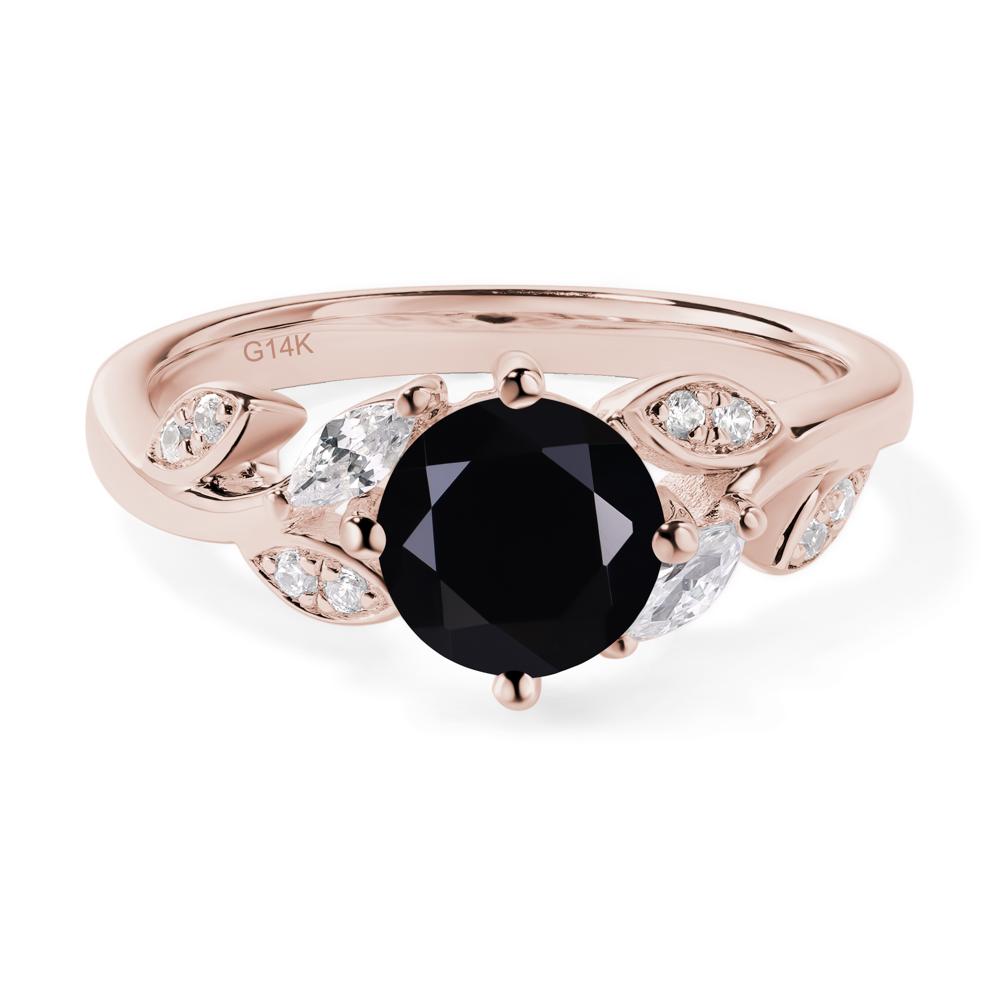 Vine Leaf Black Stone Engagement Ring - LUO Jewelry #metal_14k rose gold