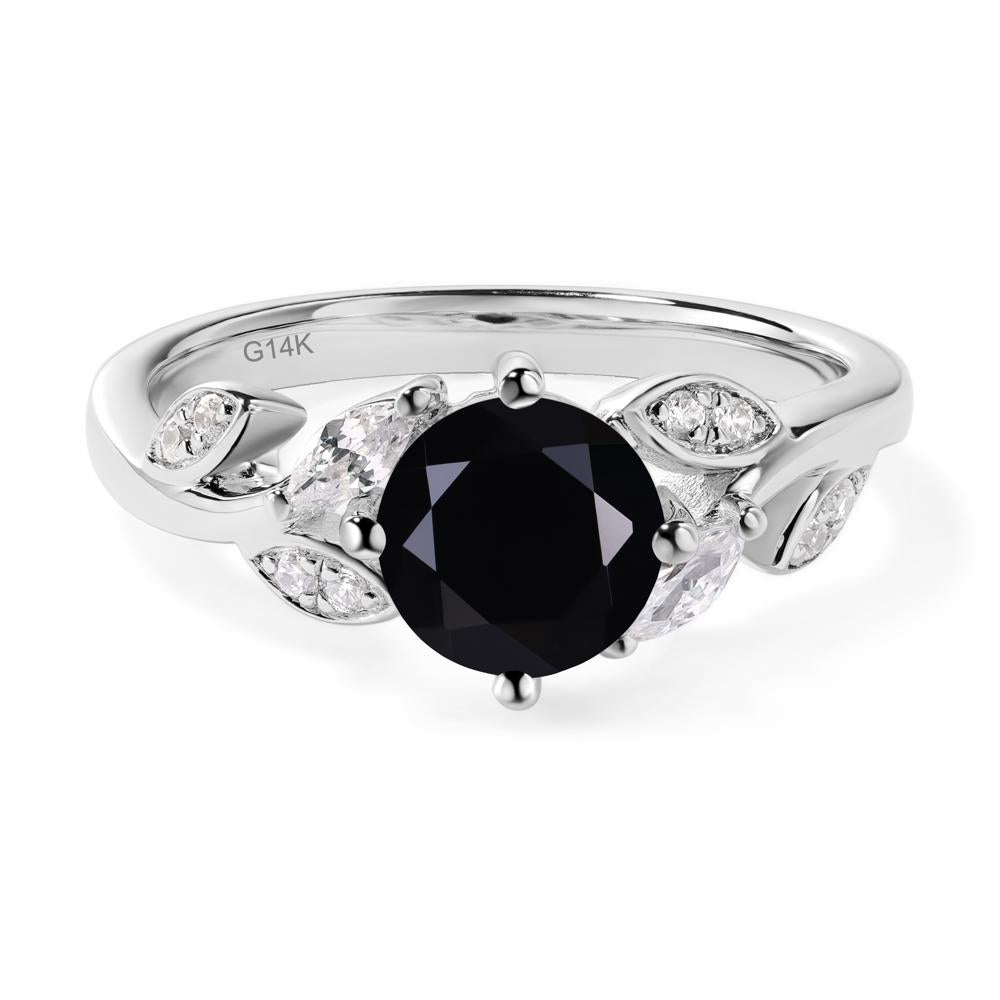 Vine Leaf Black Stone Engagement Ring - LUO Jewelry #metal_14k white gold