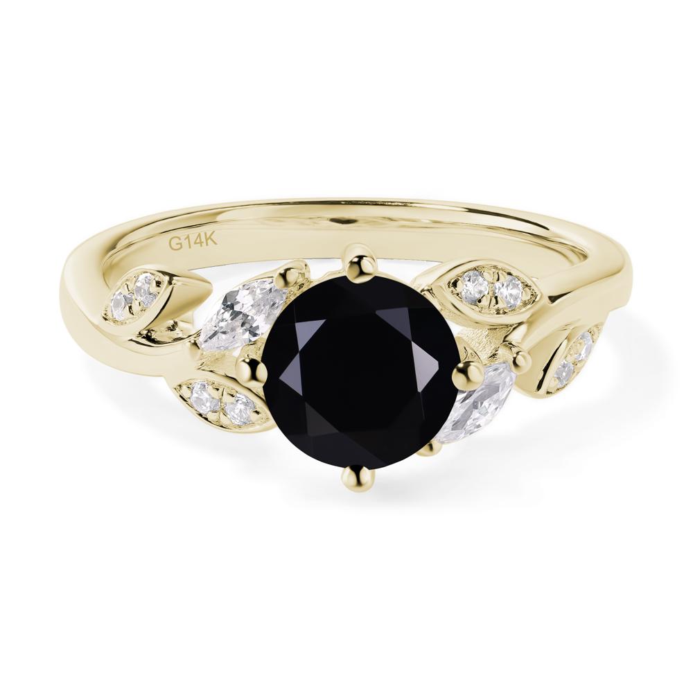 Vine Leaf Black Stone Engagement Ring - LUO Jewelry #metal_14k yellow gold
