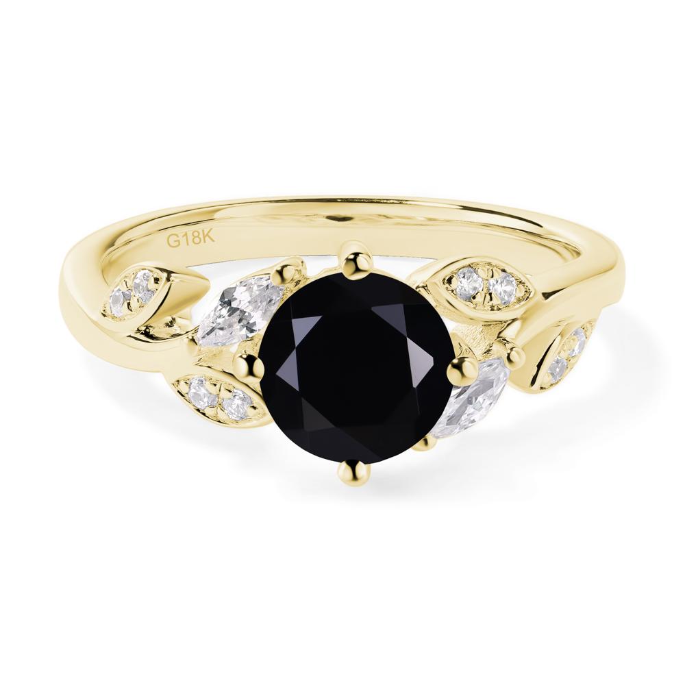 Vine Leaf Black Stone Engagement Ring - LUO Jewelry #metal_18k yellow gold