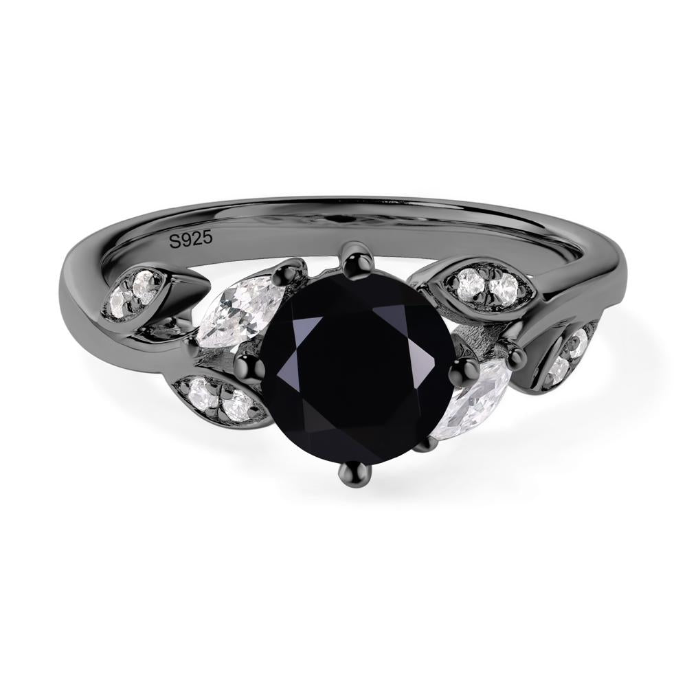 Vine Leaf Black Stone Engagement Ring - LUO Jewelry #metal_black finish sterling silver