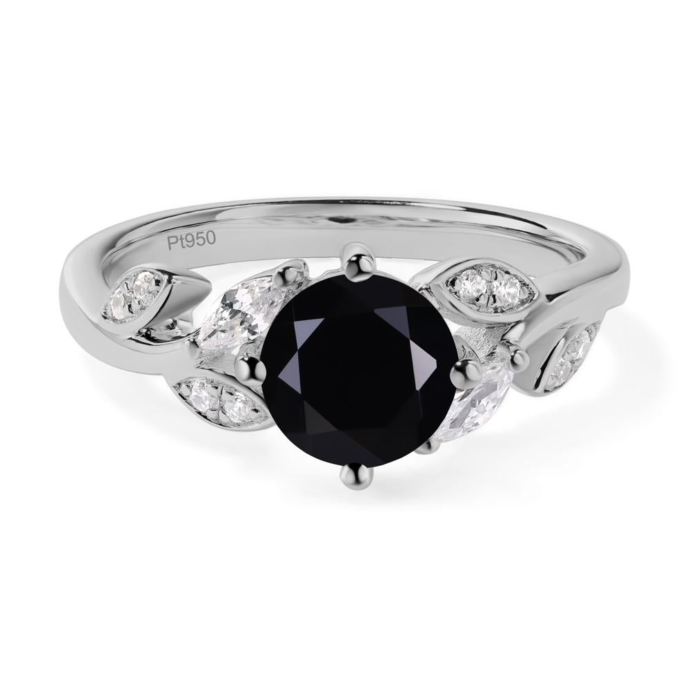 Vine Leaf Black Stone Engagement Ring - LUO Jewelry #metal_platinum