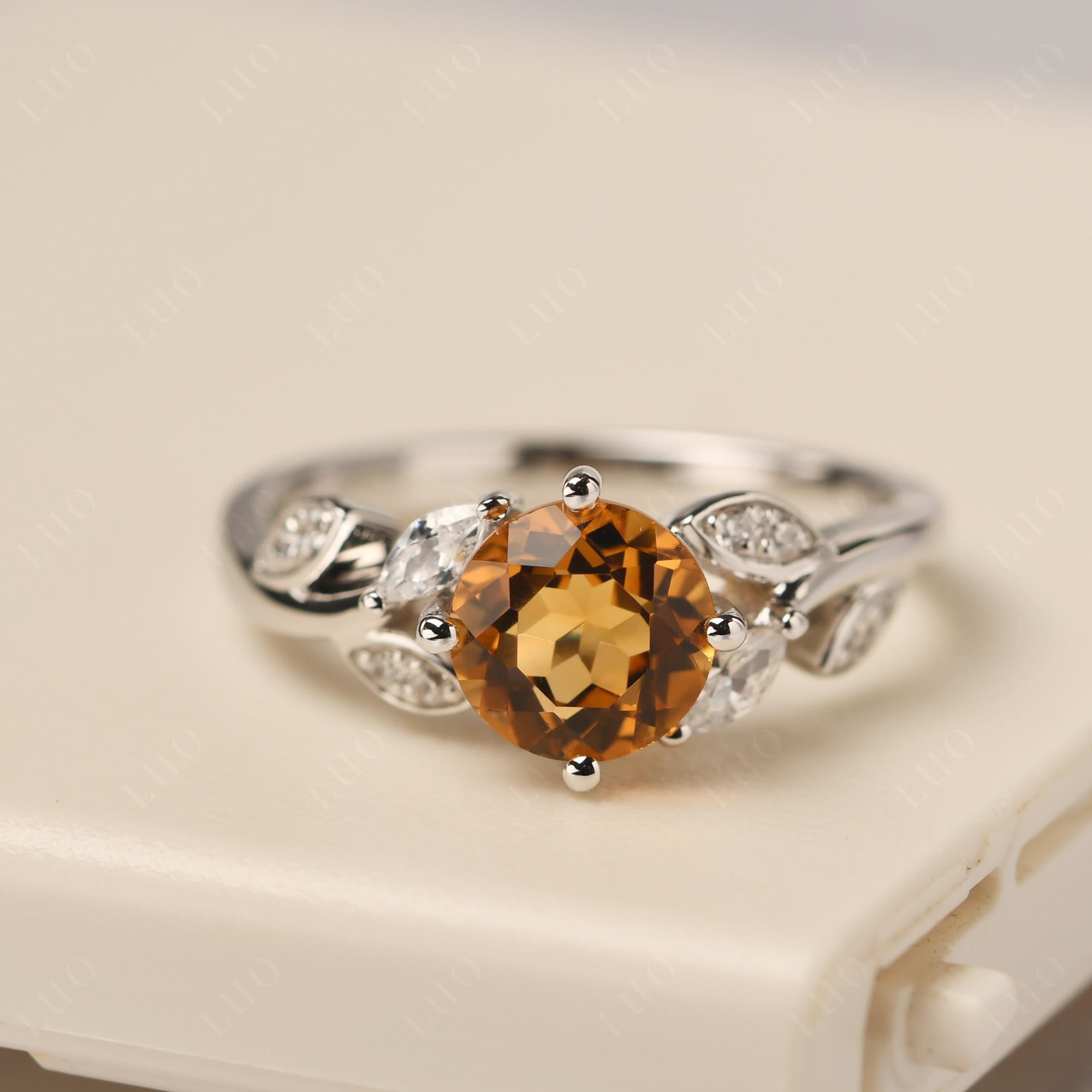 Vine Leaf Citrine Engagement Ring - LUO Jewelry