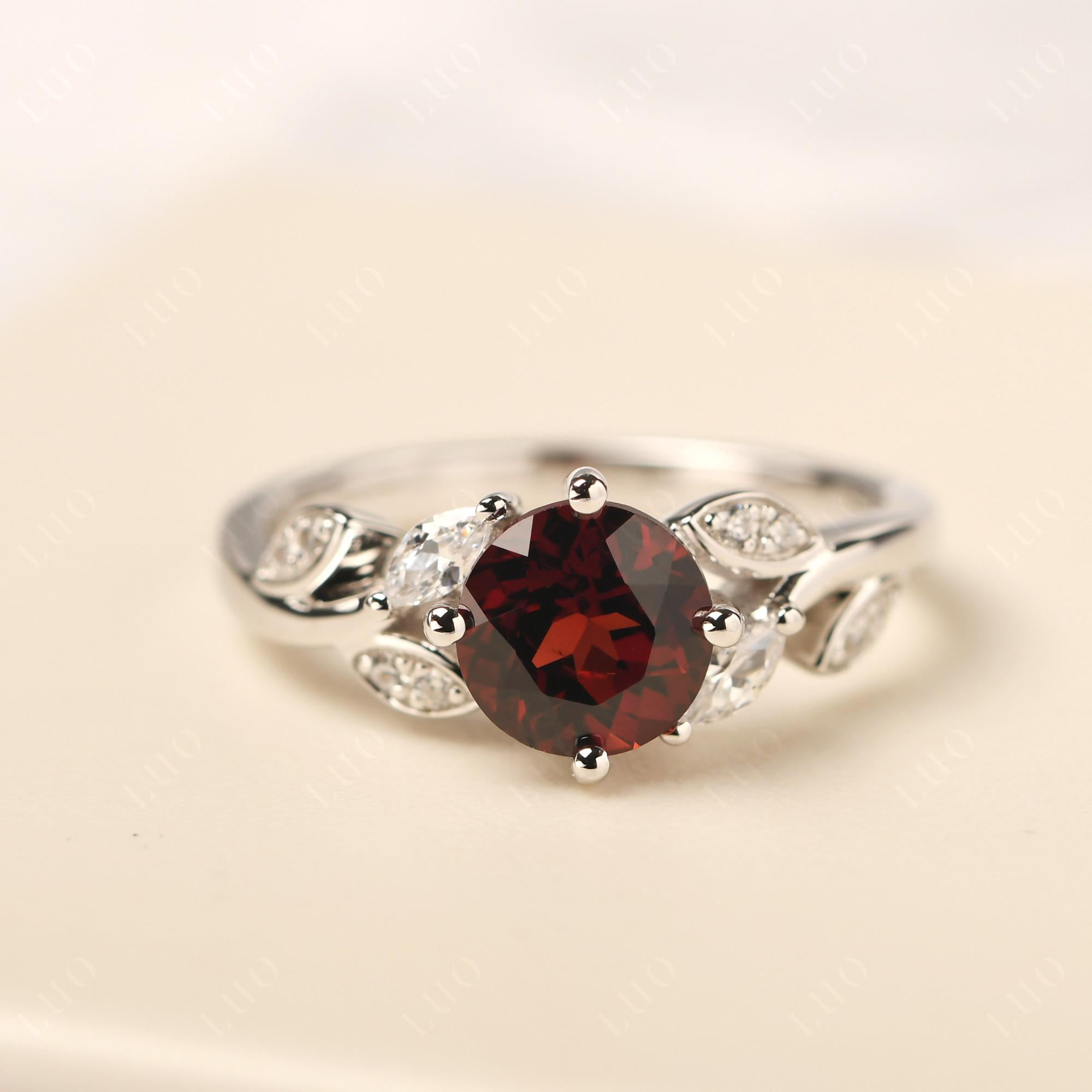Vine Leaf Garnet Engagement Ring - LUO Jewelry