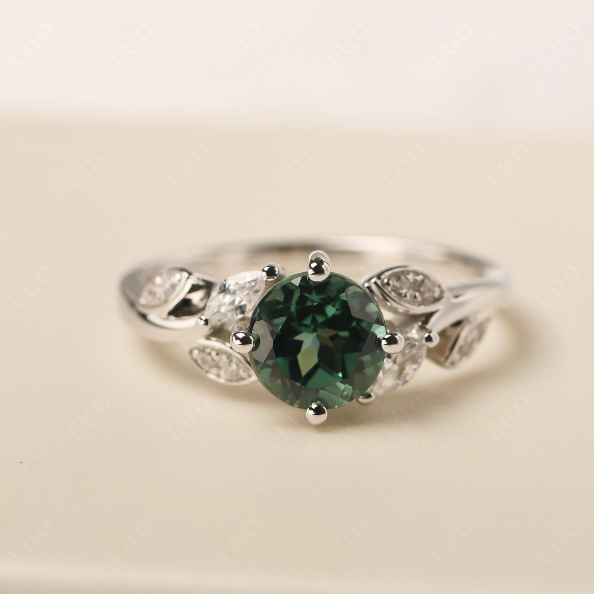 Vine Leaf Lab Green Sapphire Engagement Ring - LUO Jewelry