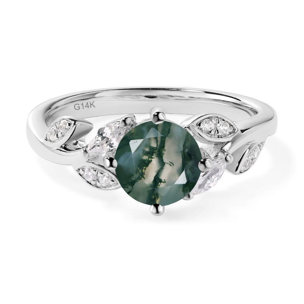 Vine Leaf Moss Agate Engagement Ring - LUO Jewelry #metal_14k white gold