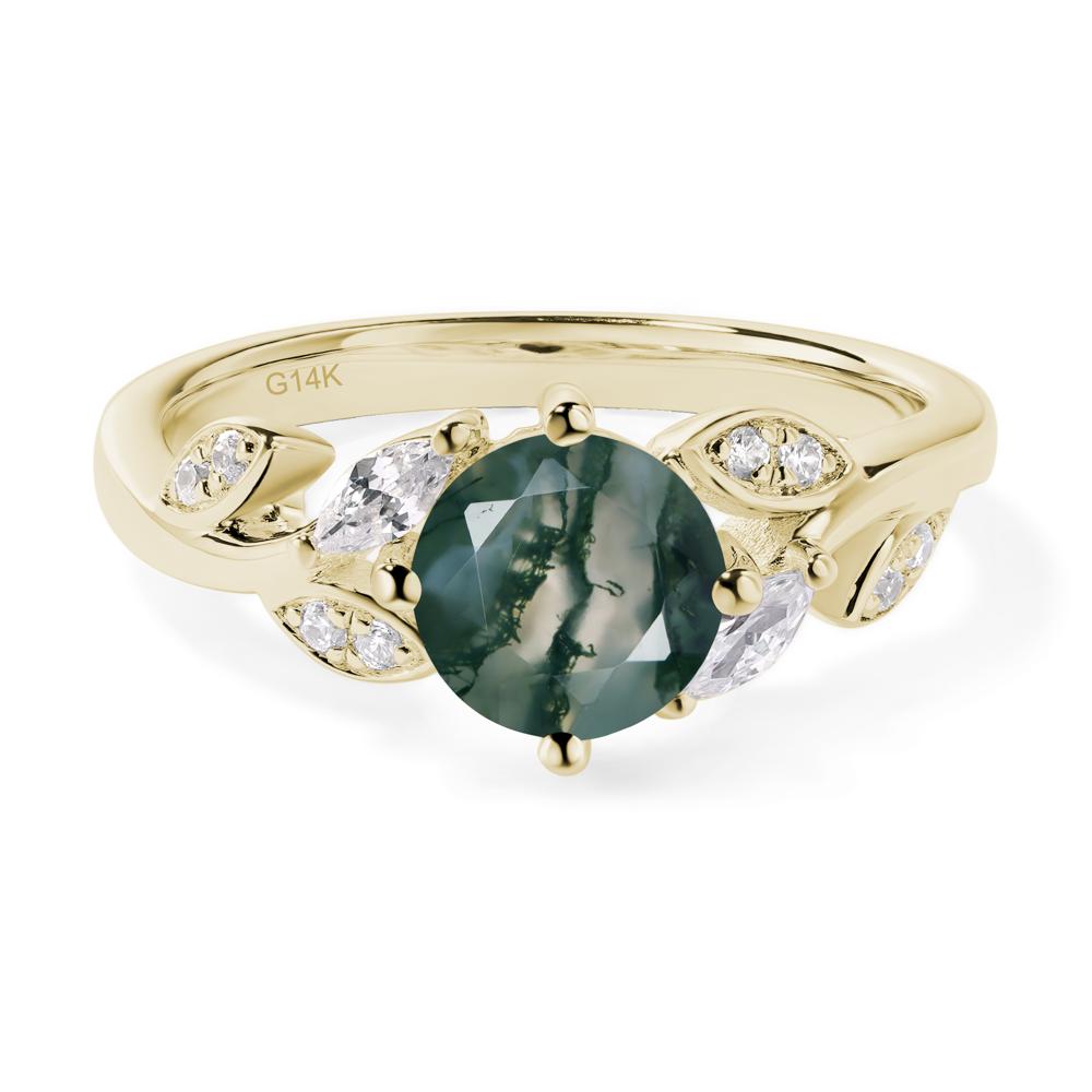Vine Leaf Moss Agate Engagement Ring - LUO Jewelry #metal_14k yellow gold