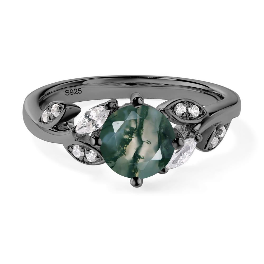 Vine Leaf Moss Agate Engagement Ring - LUO Jewelry #metal_black finish sterling silver