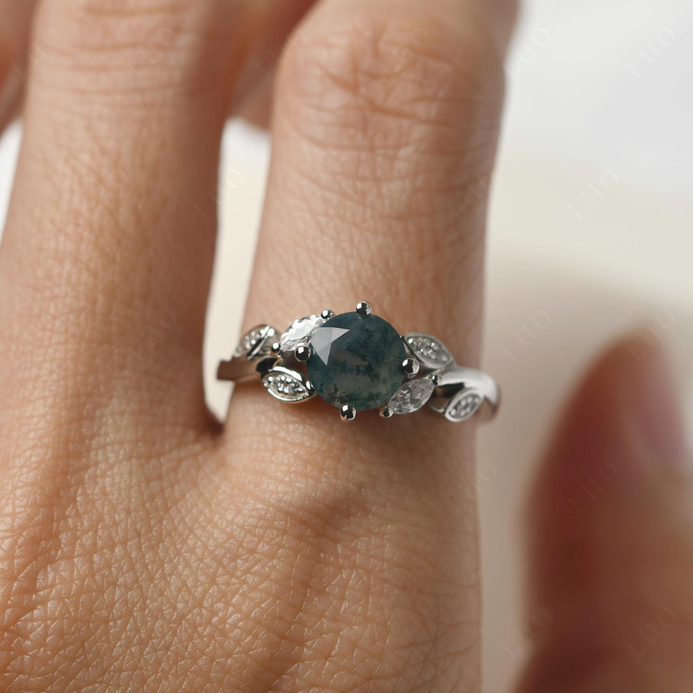 Vine Moss Agate Engagement Ring Yellow Gold - LUO Jewelry