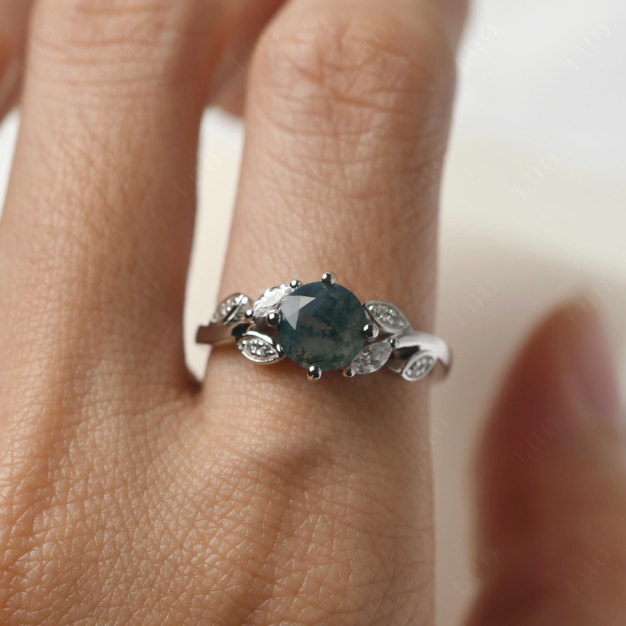 Vine Leaf Moss Agate Engagement Ring - LUO Jewelry