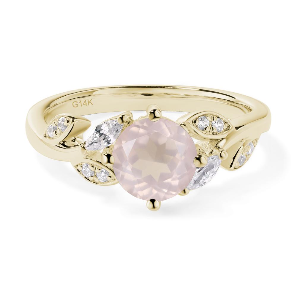 Vine Leaf Rose Quartz Engagement Ring - LUO Jewelry #metal_14k yellow gold