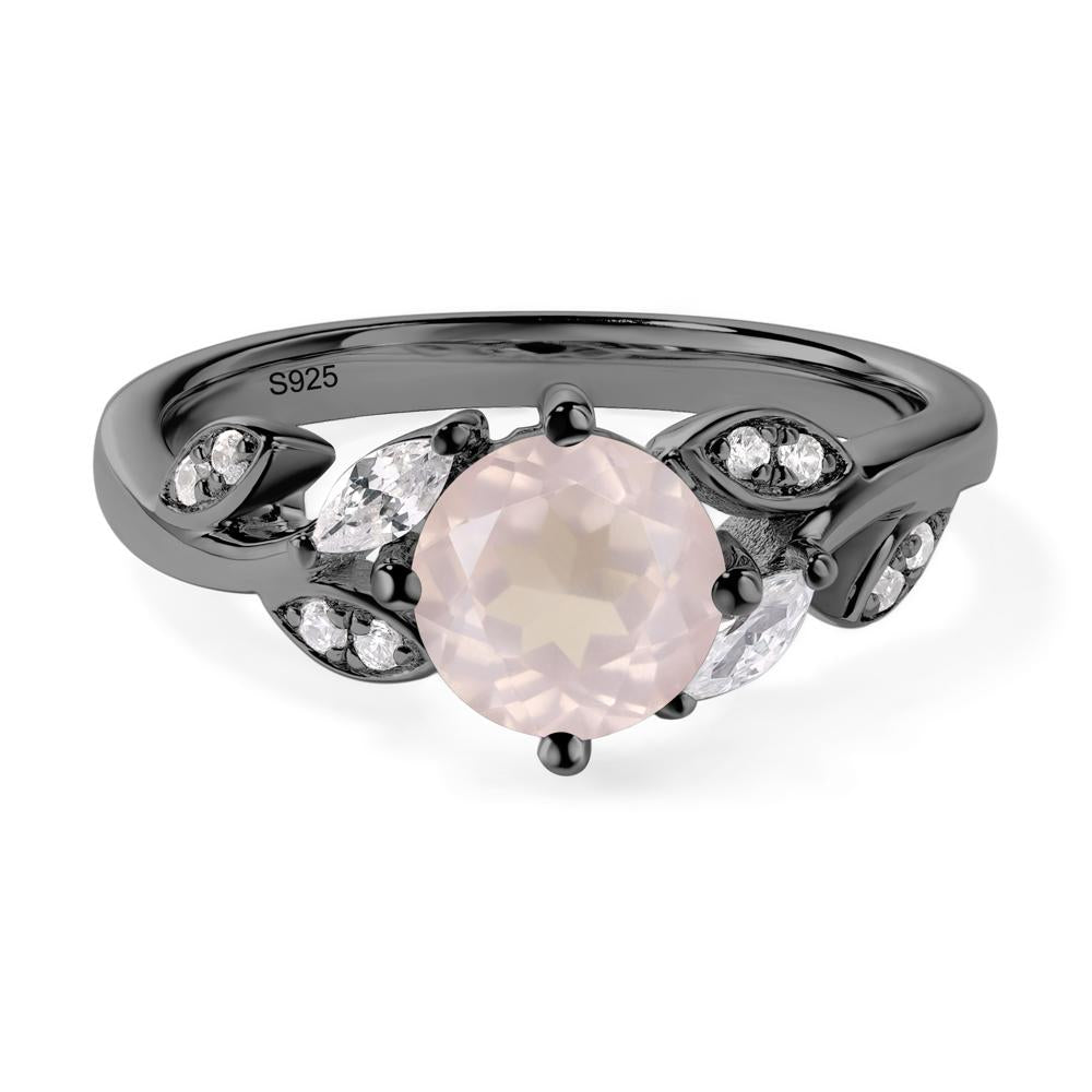 Vine Leaf Rose Quartz Engagement Ring - LUO Jewelry #metal_black finish sterling silver