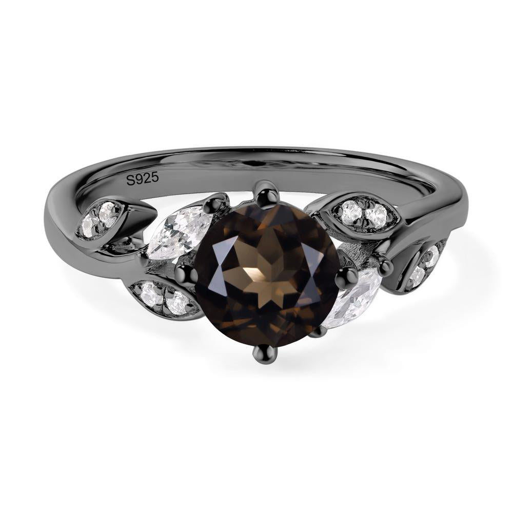 Vine Leaf Smoky Quartz Engagement Ring - LUO Jewelry #metal_black finish sterling silver