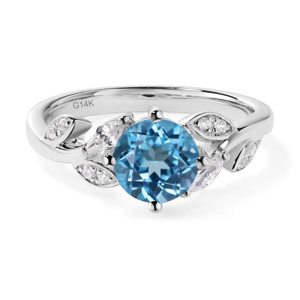 Vine Leaf Swiss Blue Topaz Engagement Ring - LUO Jewelry #metal_14k white gold