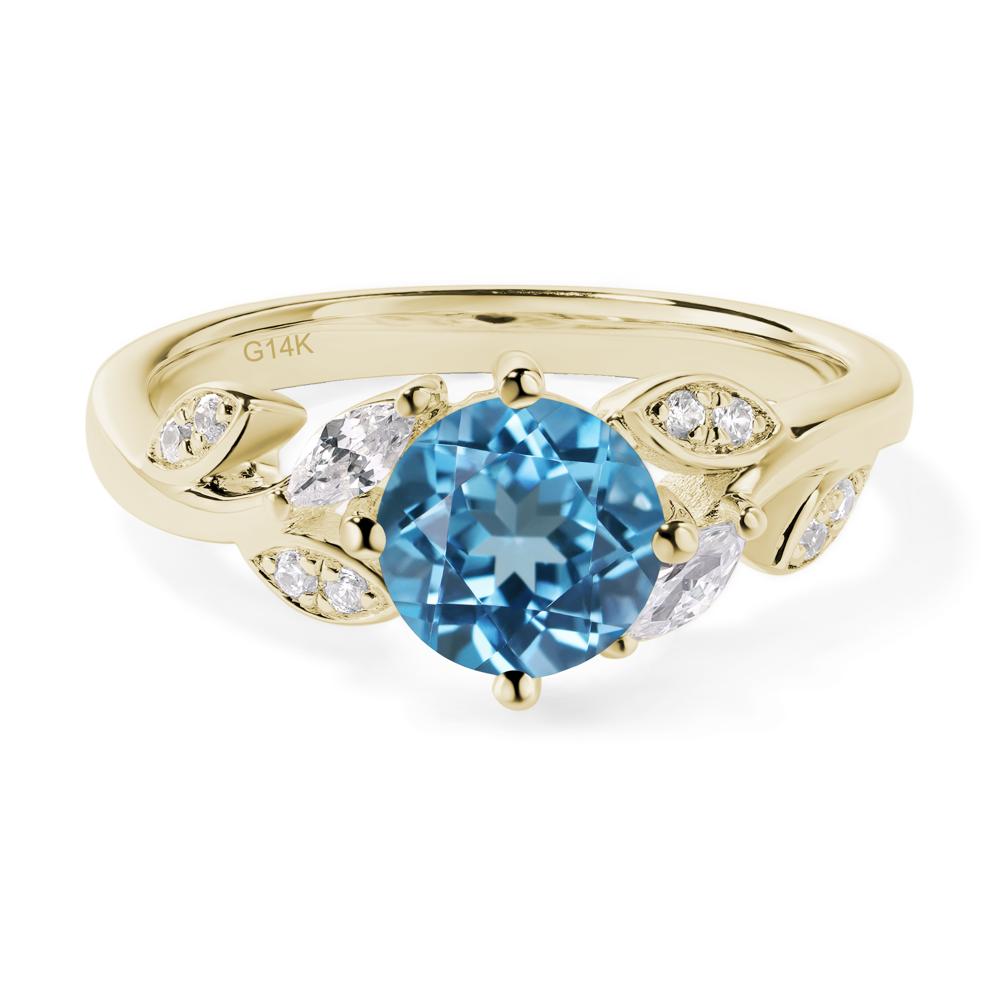 Vine Leaf Swiss Blue Topaz Engagement Ring - LUO Jewelry #metal_14k yellow gold