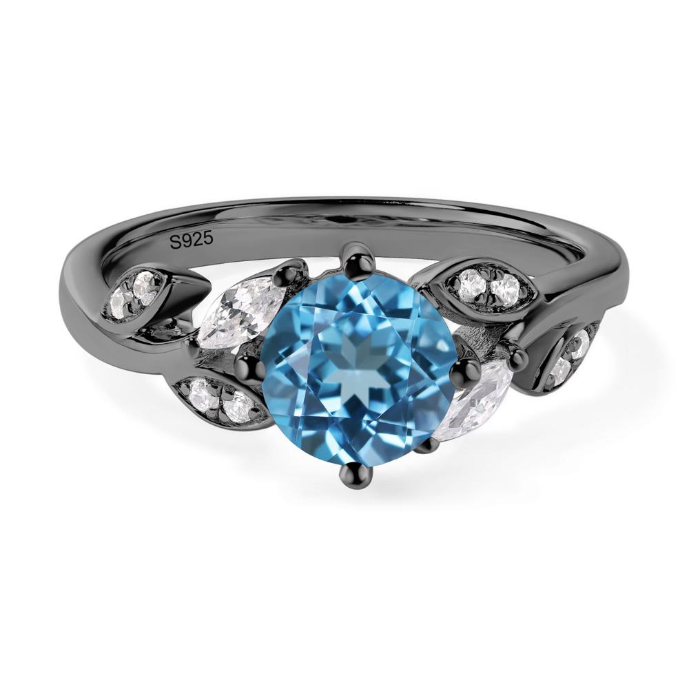 Vine Leaf Swiss Blue Topaz Engagement Ring - LUO Jewelry #metal_black finish sterling silver