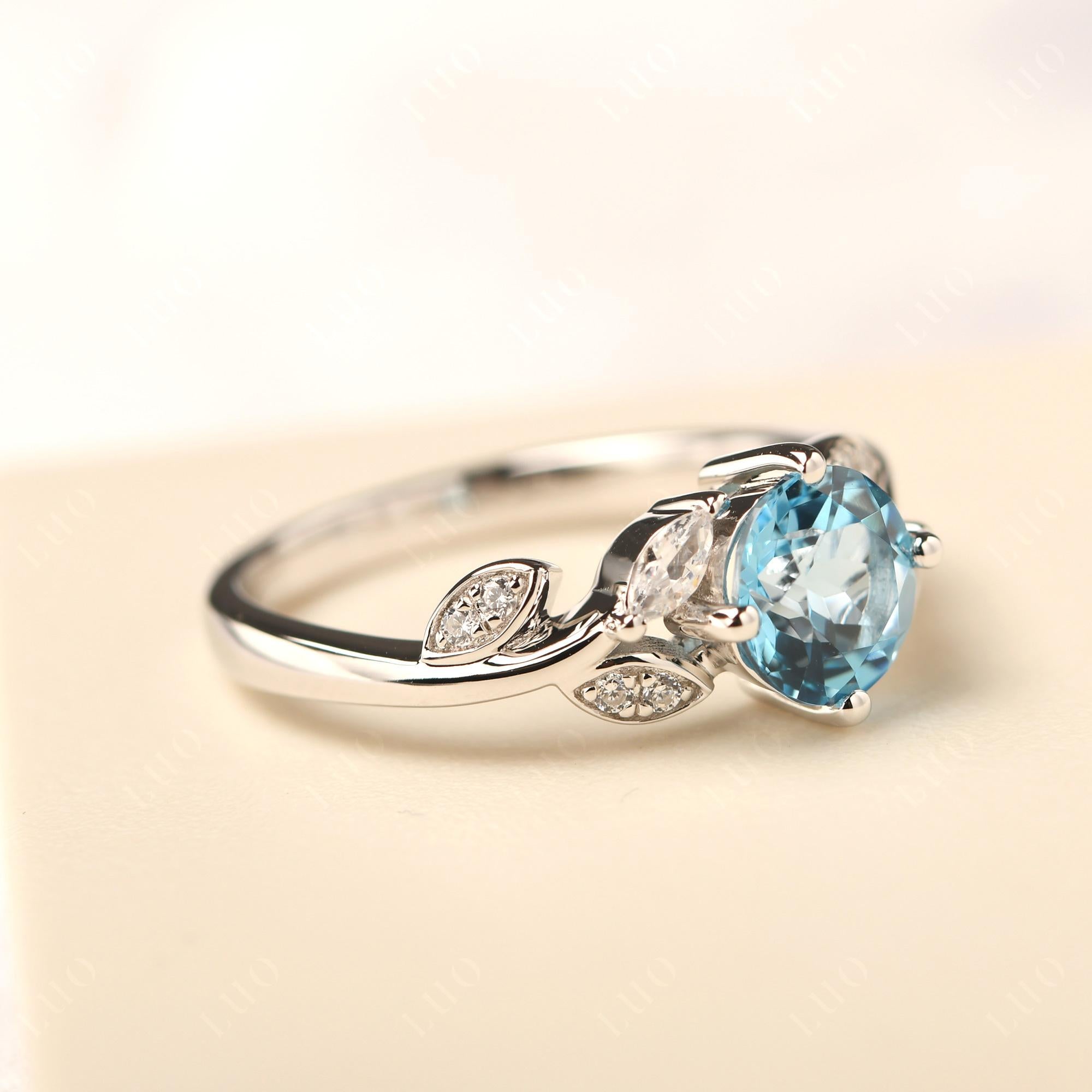Vine Leaf Swiss Blue Topaz Engagement Ring - LUO Jewelry