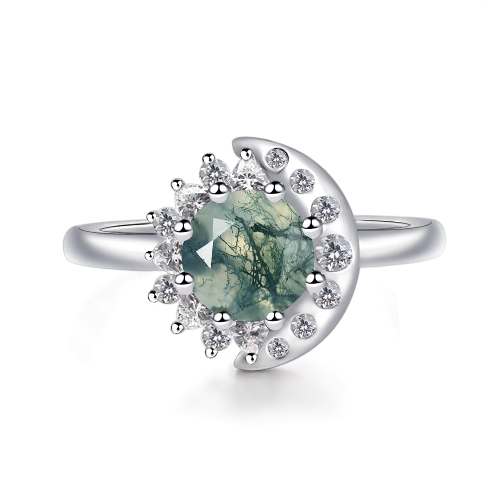 Unique Moss Agate Engagement Ring Yellow Gold - LUO Jewelry