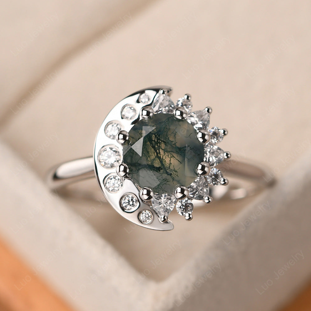 Unique Moss Agate Engagement Ring Yellow Gold - LUO Jewelry