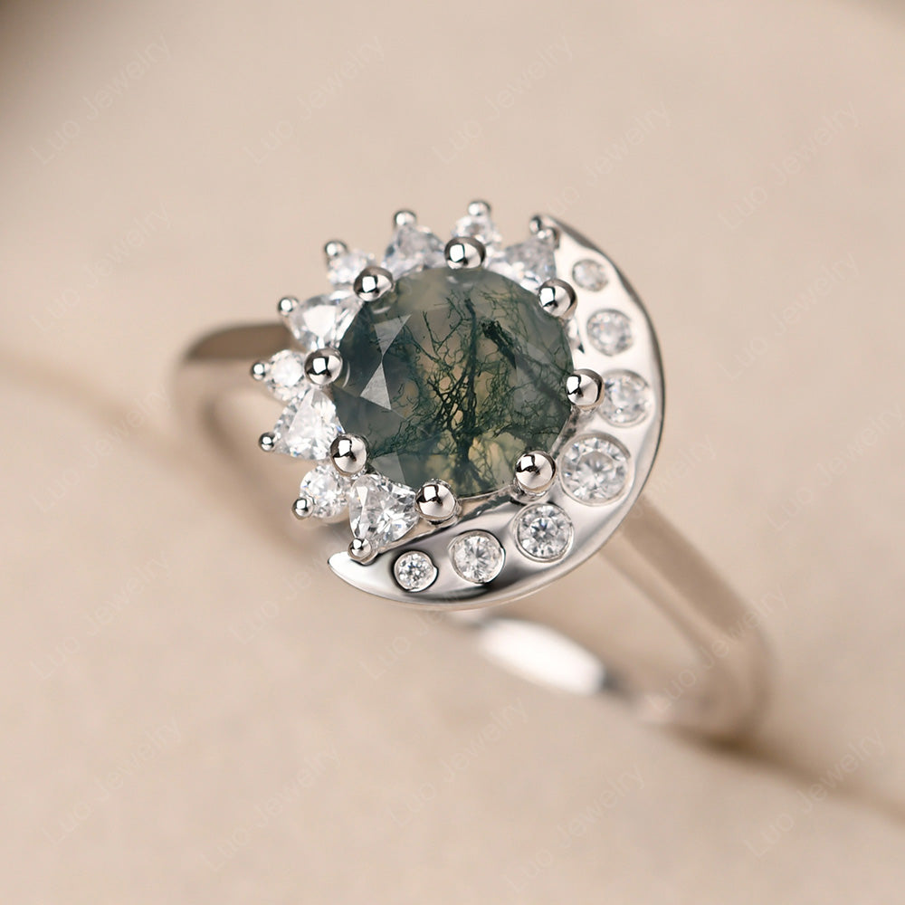 Unique Moss Agate Engagement Ring Yellow Gold - LUO Jewelry