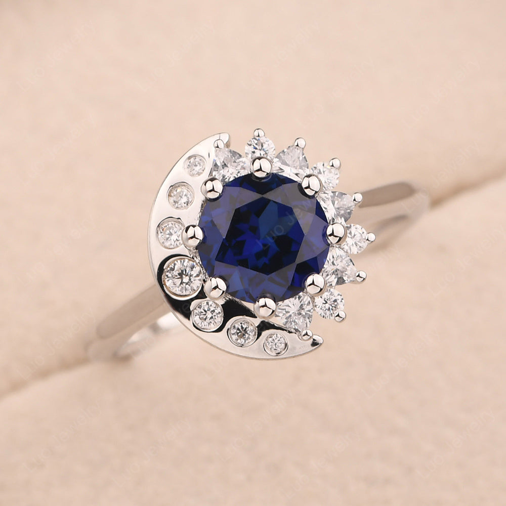 Unique Lab Sapphire Engagement Ring Yellow Gold - LUO Jewelry