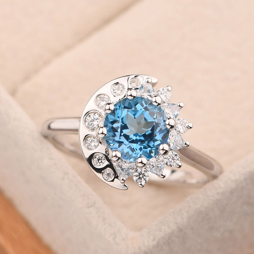 Unique Swiss Blue Topaz Engagement Ring Yellow Gold - LUO Jewelry