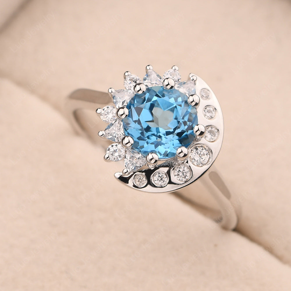 Unique Swiss Blue Topaz Engagement Ring Yellow Gold - LUO Jewelry