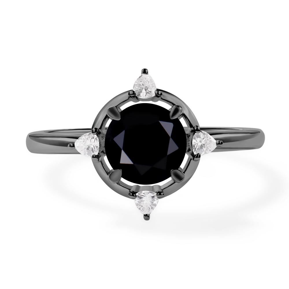 Black Stone North Star Engagement Ring - LUO Jewelry #metal_black finish sterling silver