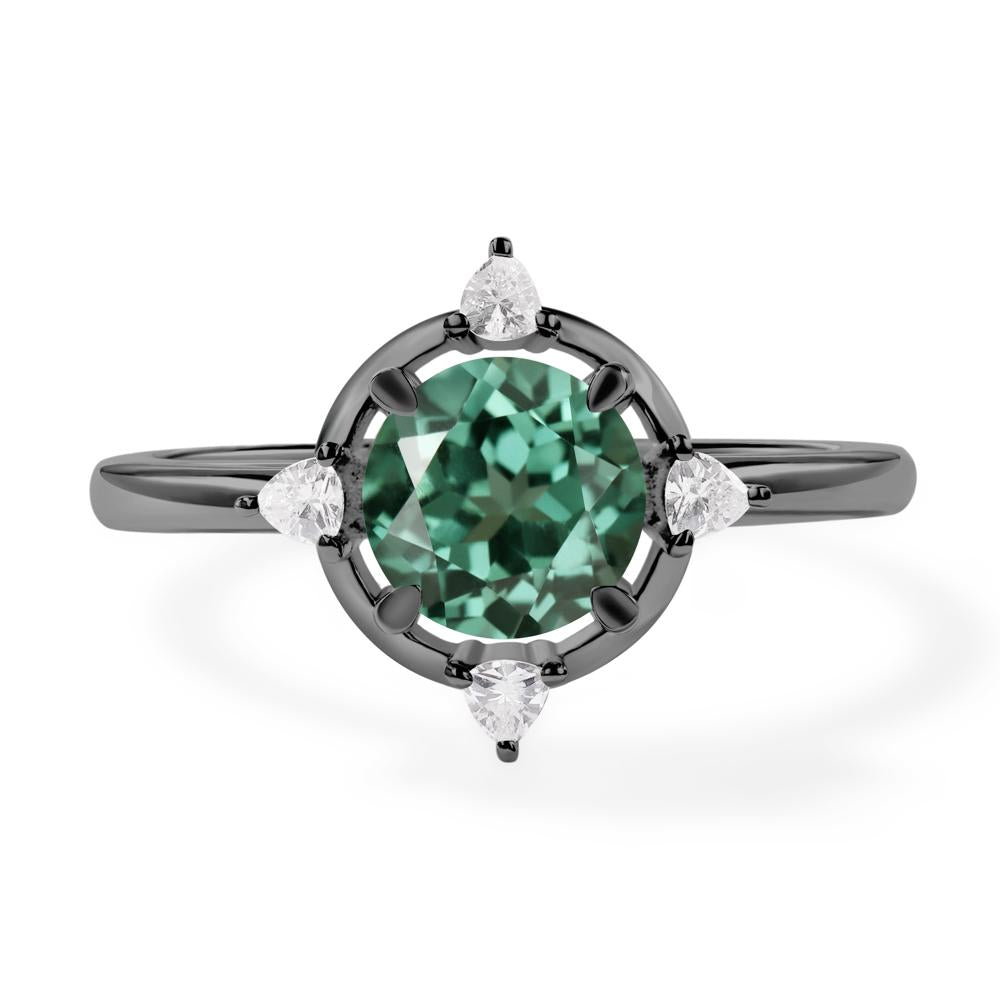 Lab Green Sapphire North Star Engagement Ring - LUO Jewelry #metal_black finish sterling silver