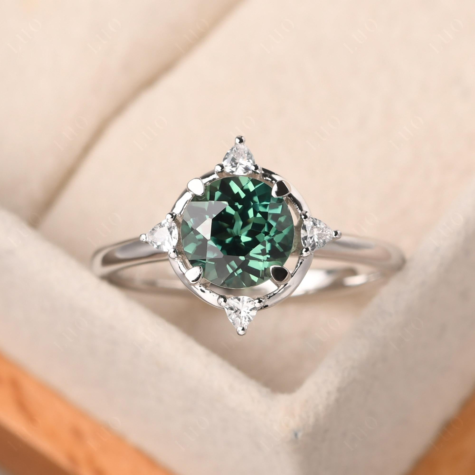 Lab Green Sapphire North Star Engagement Ring - LUO Jewelry