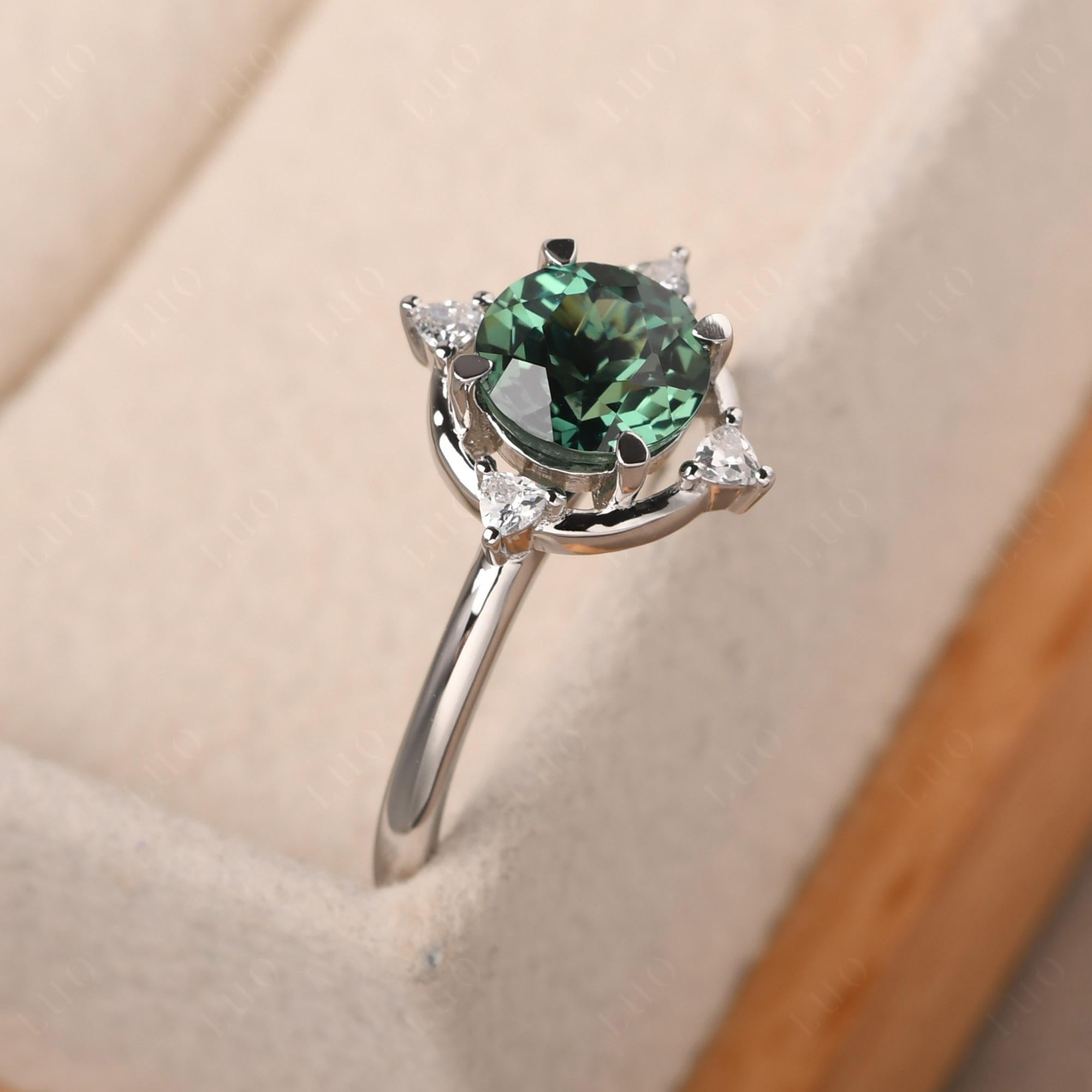 Lab Green Sapphire North Star Engagement Ring - LUO Jewelry