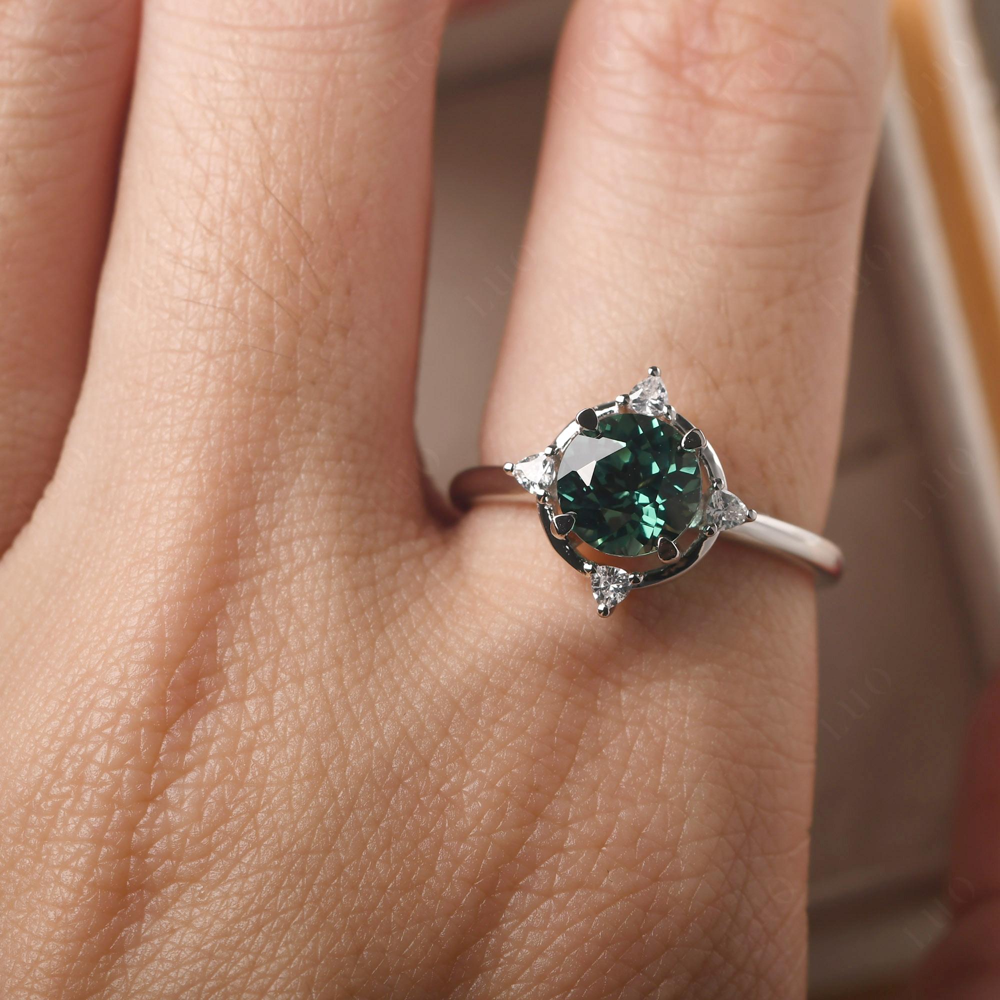 Lab Green Sapphire North Star Engagement Ring - LUO Jewelry