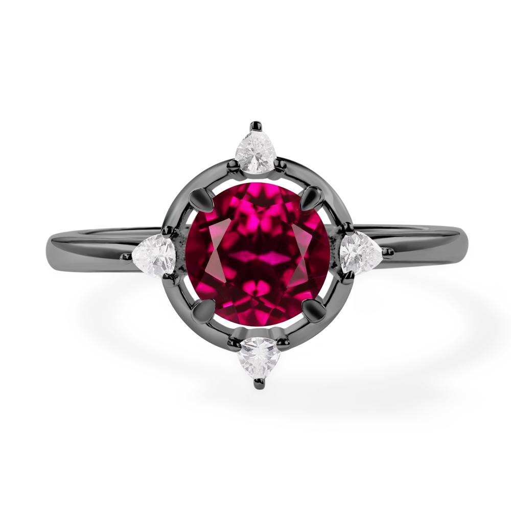 Lab Created Ruby North Star Engagement Ring - LUO Jewelry #metal_black finish sterling silver