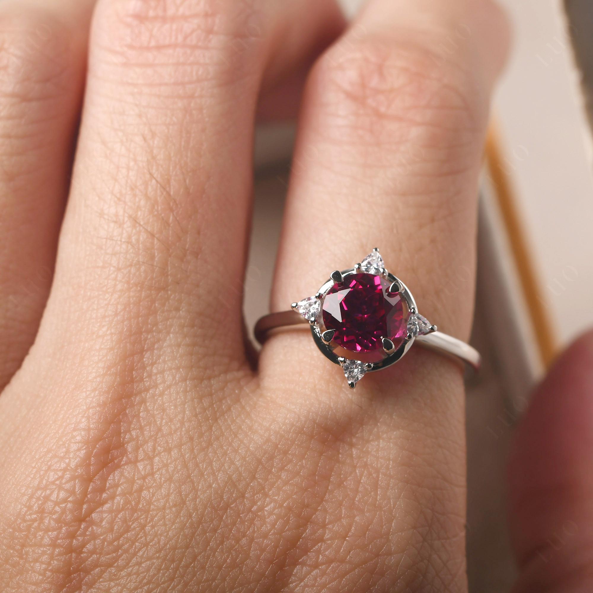 Lab Created Ruby North Star Engagement Ring - LUO Jewelry