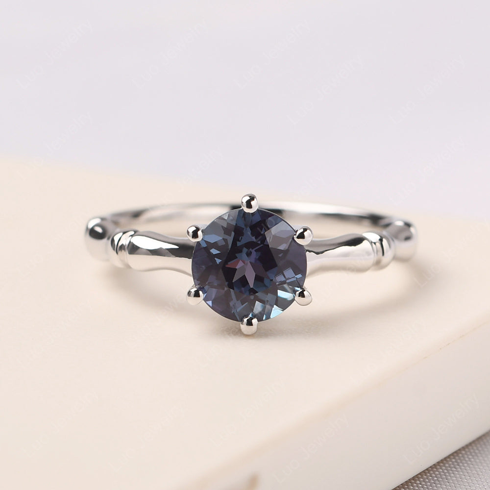 Bamboo 6 Prong Alexandrite Solitaire Ring - LUO Jewelry
